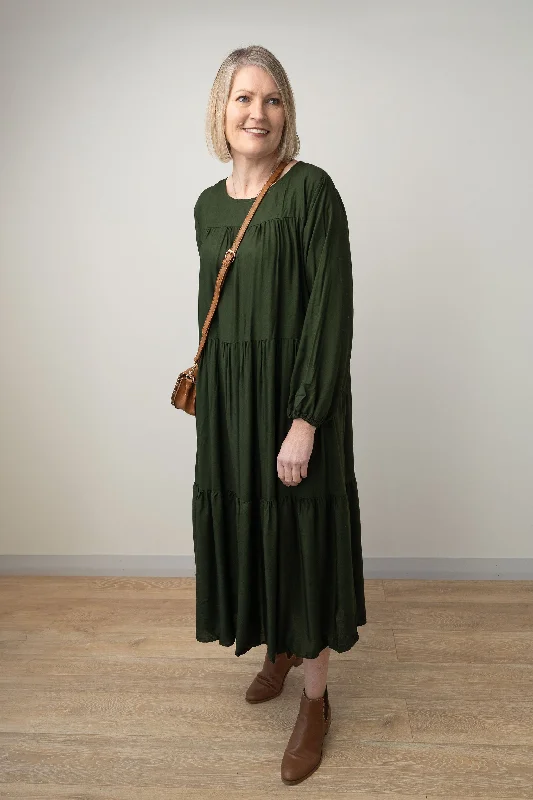 LS Cicely Smock Dress - Army Green