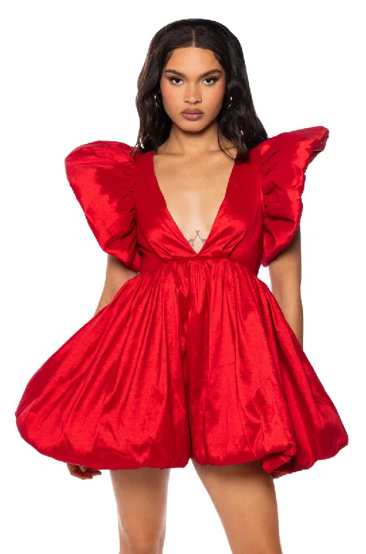 CLEMENTINE BUTTERFLY SLEEVE MINI PUFF DRESS