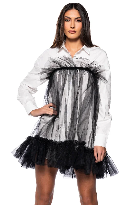 HE'S A TULLE POPLIN MINI DRESS