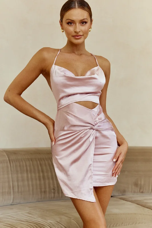 Miami Nights Cowl Neckline Twist Feature Mini Dress Blush