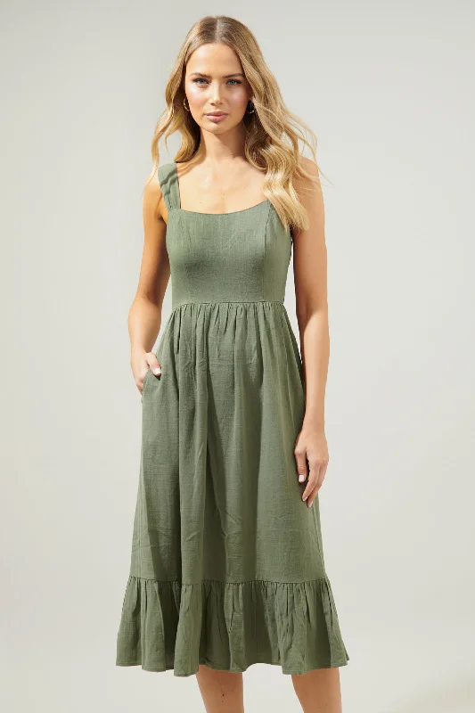 Sunnyvale Linen Jumper Midi Dress