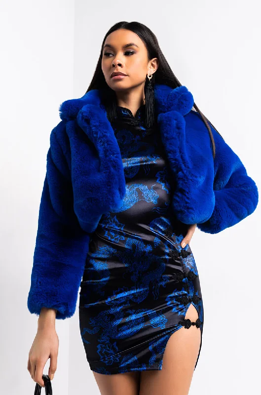 WARM UP CROP FAUX FUR JACKET BLUE